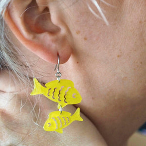Fish Friends Drop Earrings - Yellow  -  Erstwilder Essentials  -  Quirky Resin and Enamel Accessories