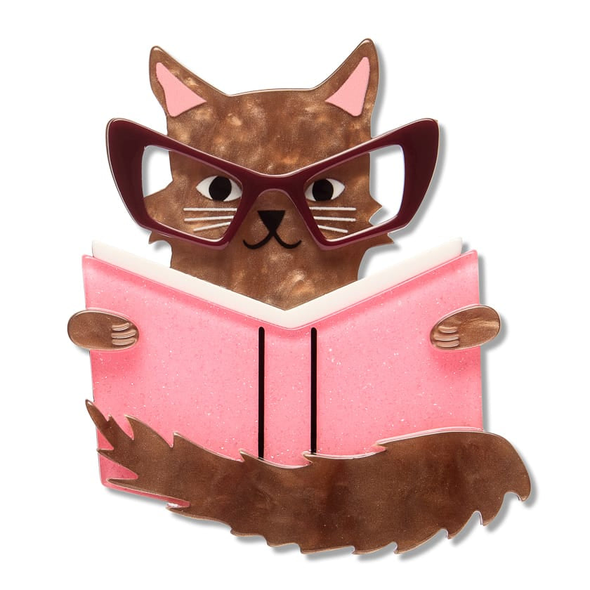 Puss in Books Brooch  -  Erstwilder  -  Quirky Resin and Enamel Accessories