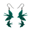 Double Swallow Drop Earrings - Green  -  Erstwilder Essentials  -  Quirky Resin and Enamel Accessories