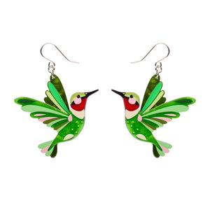 The Riveting Ruby-Throated Hummingbird Drop Earrings (IMPERFECT)  -  Erstwilder  -  Quirky Resin and Enamel Accessories