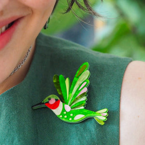 The Riveting Ruby-Throated Hummingbird Brooch  -  Erstwilder  -  Quirky Resin and Enamel Accessories