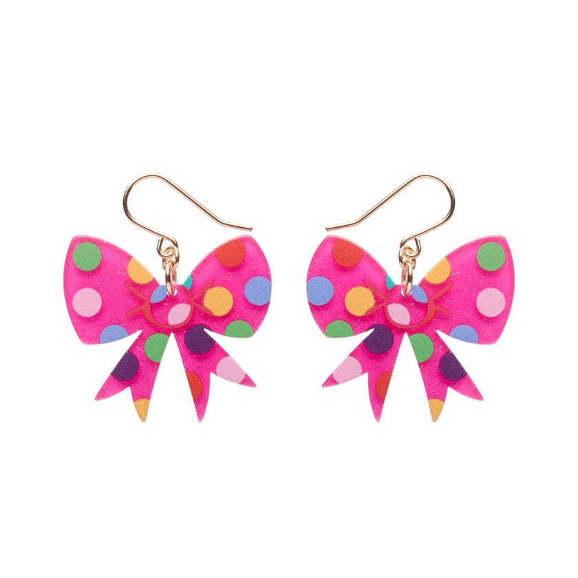 Polka Dot Bow Drop Earrings – Pink  -  Erstwilder Essentials  -  Quirky Resin and Enamel Accessories