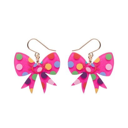 Polka Dot Bow Drop Earrings – Pink  -  Erstwilder Essentials  -  Quirky Resin and Enamel Accessories