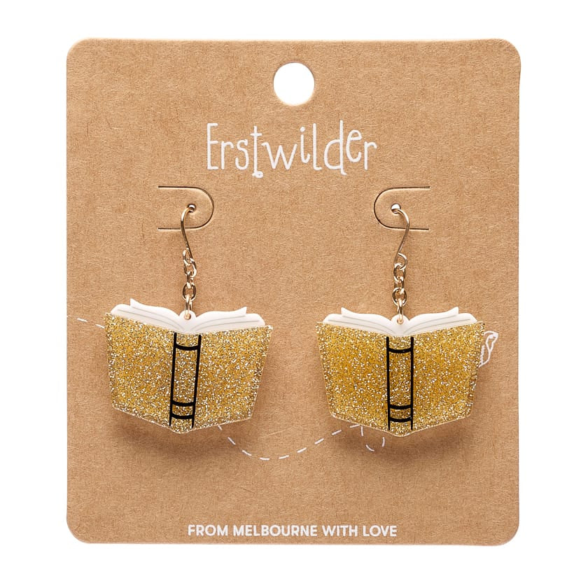 Story Book Drop Earrings - Gold  -  Erstwilder Essentials  -  Quirky Resin and Enamel Accessories