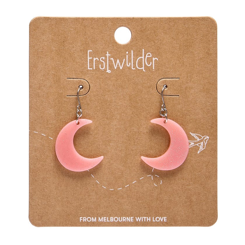 Cresent Moon Drop Earrings - Pink  -  Erstwilder Essentials  -  Quirky Resin and Enamel Accessories