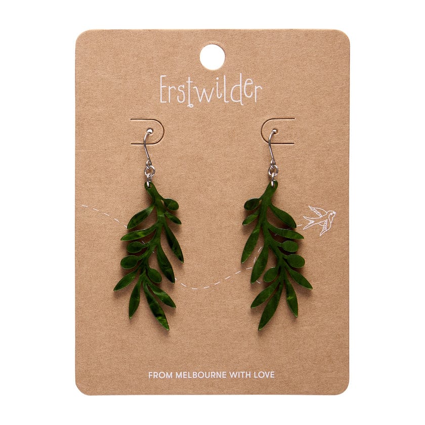 Olive Branch Drop Earrings - Green  -  Erstwilder Essentials  -  Quirky Resin and Enamel Accessories
