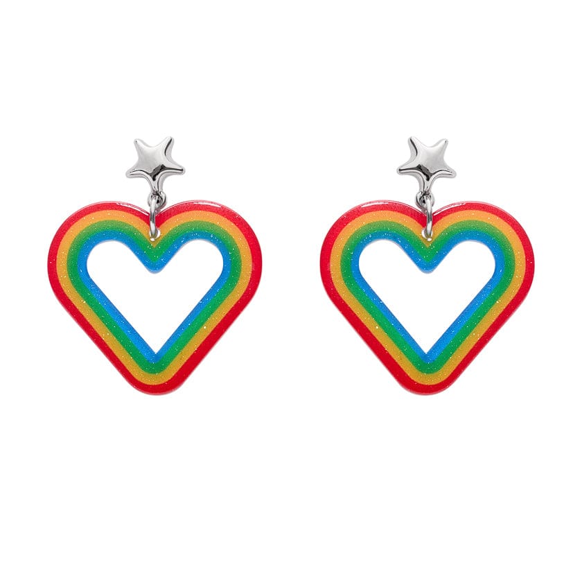 Heart Rainbow Stud Drop Earrings  -  Erstwilder Essentials  -  Quirky Resin and Enamel Accessories