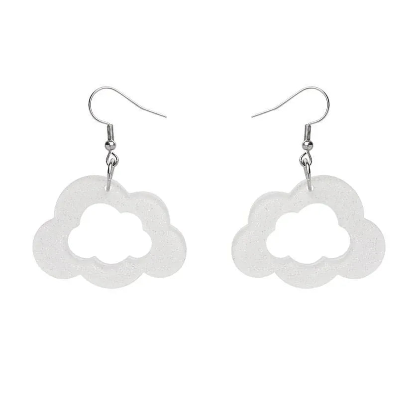 Cloud Glitter Resin Drop Earrings - White  -  Erstwilder Essentials  -  Quirky Resin and Enamel Accessories