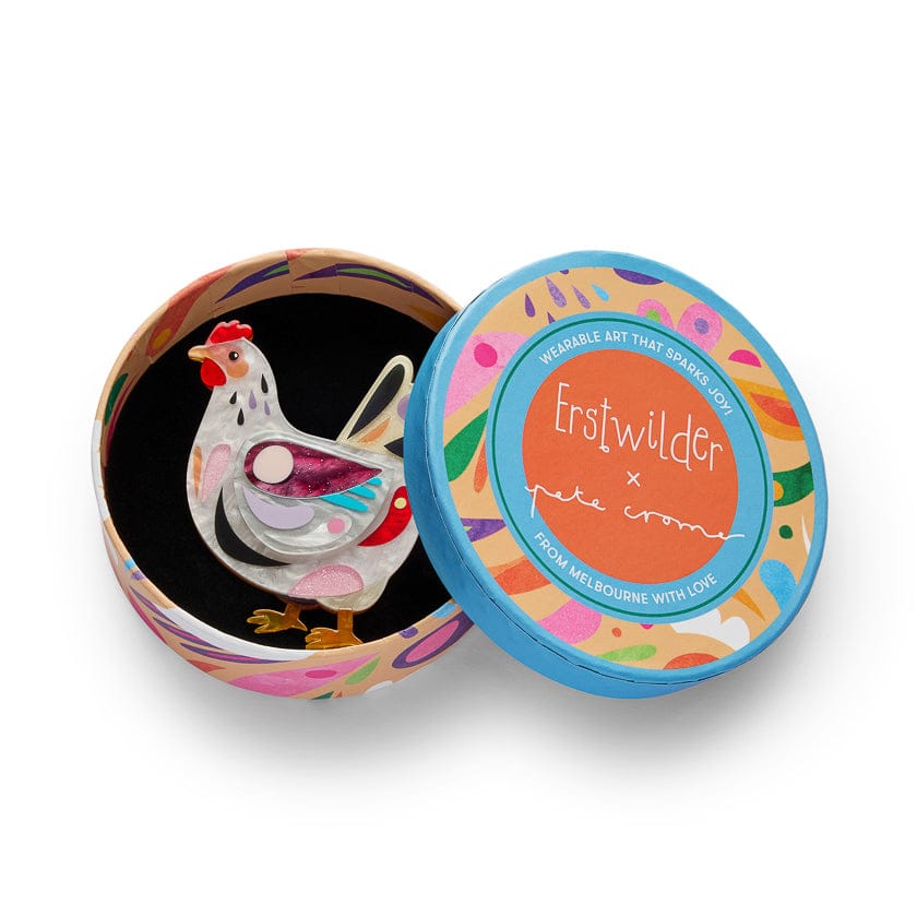 Clara the Chicken Brooch  -  Erstwilder  -  Quirky Resin and Enamel Accessories