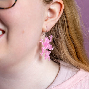 Double Frog Drop Earrings - Pink  -  Erstwilder Essentials  -  Quirky Resin and Enamel Accessories