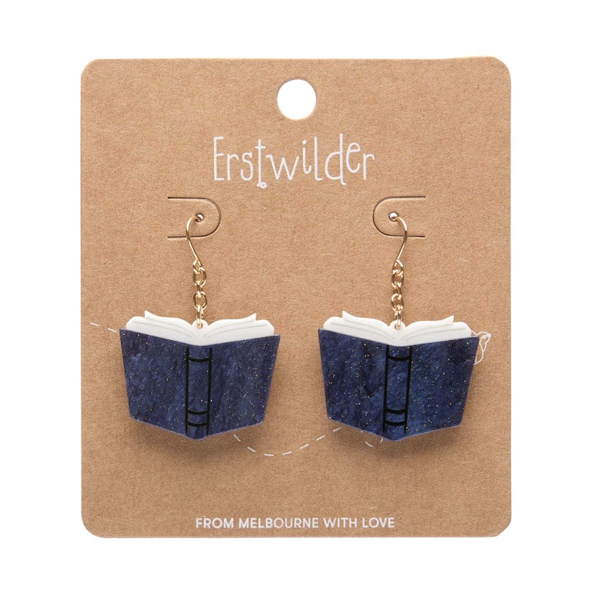 Story Book Drop Earrings - Dark Blue  -  Erstwilder Essentials  -  Quirky Resin and Enamel Accessories