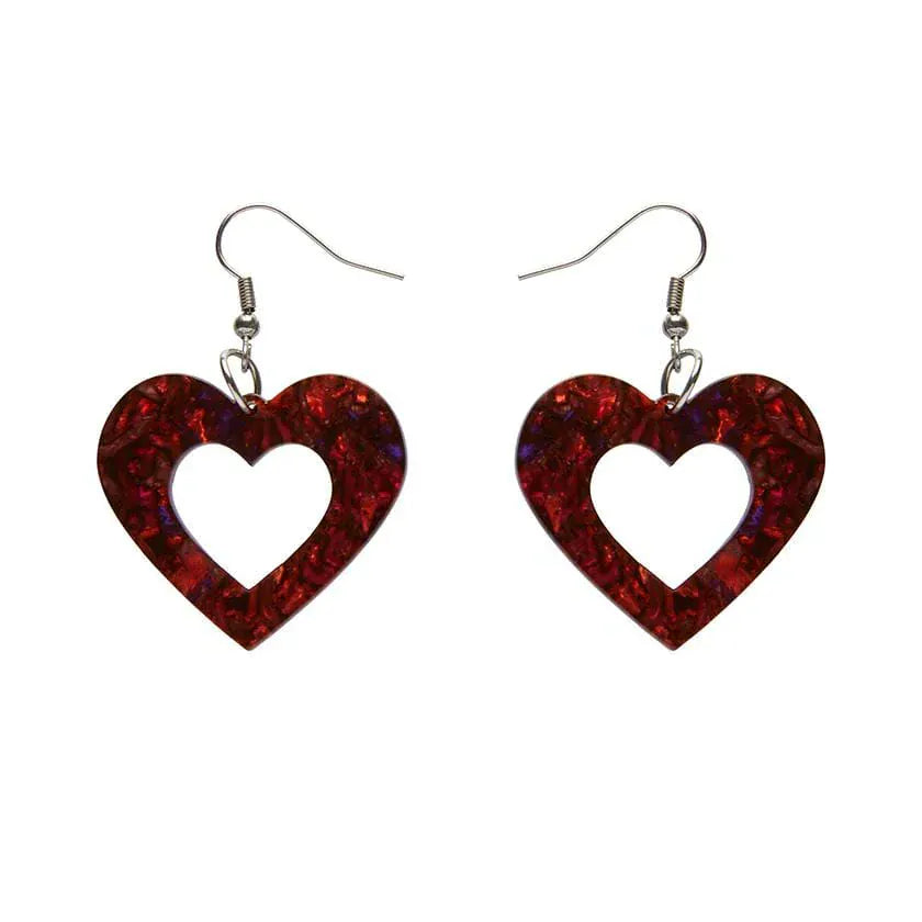 Heart Lava Resin Drop Earrings - Red  -  Erstwilder Essentials  -  Quirky Resin and Enamel Accessories