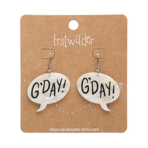 G'DAY Drop Earrings - White  -  Erstwilder Essentials  -  Quirky Resin and Enamel Accessories