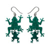 Double Frog Drop Earrings - Green