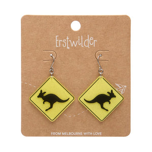 Kangaroo Sign Drop Earrings - Yellow  -  Erstwilder Essentials  -  Quirky Resin and Enamel Accessories