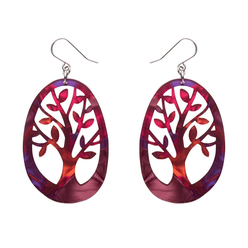 Tree Drop Earrings – Maroon  -  Erstwilder Essentials  -  Quirky Resin and Enamel Accessories