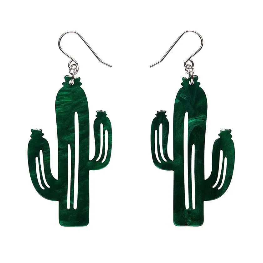 Cactus Drop Earrings - Dark Green  -  Erstwilder Essentials  -  Quirky Resin and Enamel Accessories