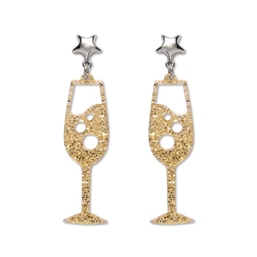 Champagne Bubbles Drop Earrings – Gold  -  Erstwilder Essentials  -  Quirky Resin and Enamel Accessories