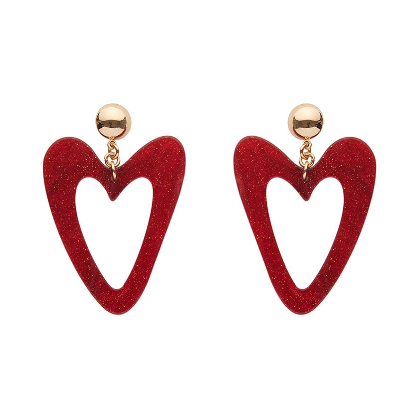 Statement Glitter Ripple Resin Heart Drop Earrings - Red  -  Erstwilder Essentials  -  Quirky Resin and Enamel Accessories