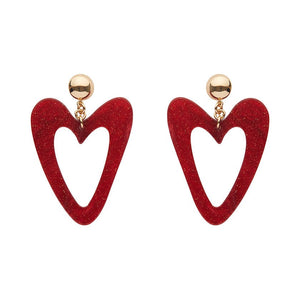Statement Glitter Ripple Resin Heart Drop Earrings - Red  -  Erstwilder Essentials  -  Quirky Resin and Enamel Accessories