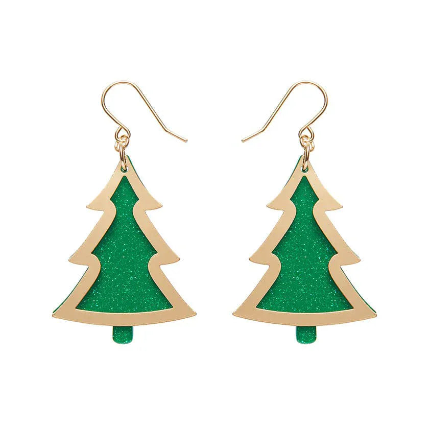 Green Christmas Tree Drop Earrings - Gold  -  Erstwilder Essentials  -  Quirky Resin and Enamel Accessories