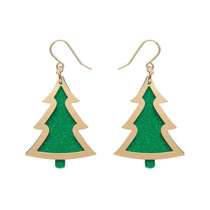 Green Christmas Tree Drop Earrings - Gold  -  Erstwilder Essentials  -  Quirky Resin and Enamel Accessories