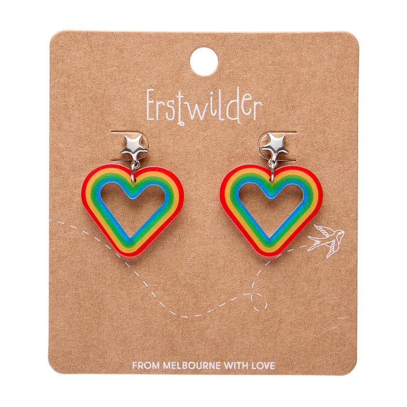 Heart Rainbow Stud Drop Earrings  -  Erstwilder Essentials  -  Quirky Resin and Enamel Accessories