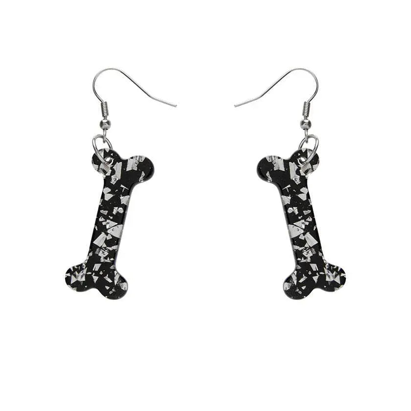 Bones Chunky Glitter Resin Drop Earrings - White  -  Erstwilder Essentials  -  Quirky Resin and Enamel Accessories