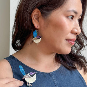 Purple-Crowned Fairy Wren Drop Earrings  -  Erstwilder  -  Quirky Resin and Enamel Accessories