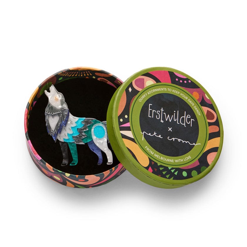 The Gallant Gray Wolf Brooch  -  Erstwilder  -  Quirky Resin and Enamel Accessories