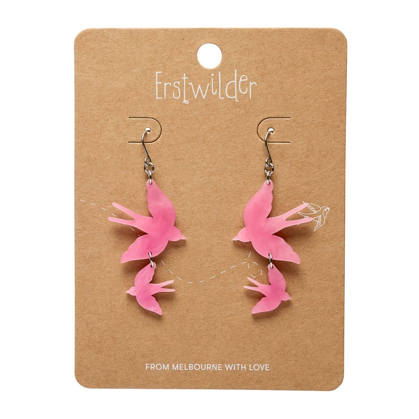 Double Swallow Drop Earrings - Pink  -  Erstwilder Essentials  -  Quirky Resin and Enamel Accessories