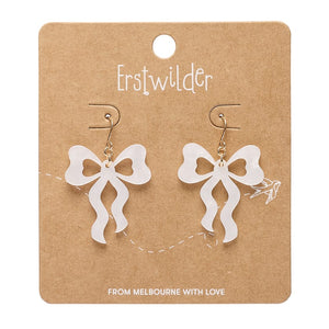 Bows Drop Earrings – White  -  Erstwilder Essentials  -  Quirky Resin and Enamel Accessories