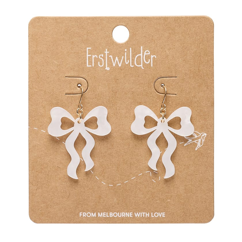 Bows Drop Earrings – White  -  Erstwilder Essentials  -  Quirky Resin and Enamel Accessories