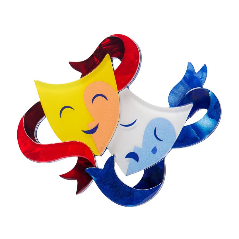 Comedy & Tragedy Brooch  -  Erstwilder  -  Quirky Resin and Enamel Accessories