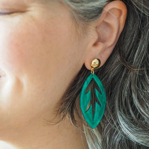 Leaf Drop Earrings – Teal  -  Erstwilder Essentials  -  Quirky Resin and Enamel Accessories