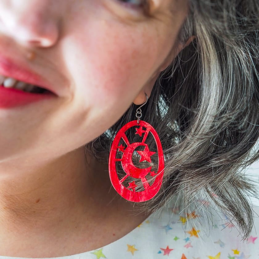 Moonlight Drop Earrings - Red  -  Erstwilder Essentials  -  Quirky Resin and Enamel Accessories