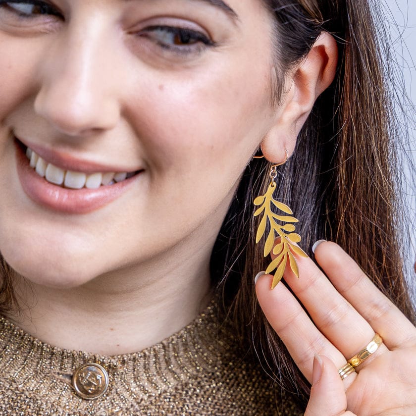 Olive Branch Drop Earrings - Gold  -  Erstwilder Essentials  -  Quirky Resin and Enamel Accessories