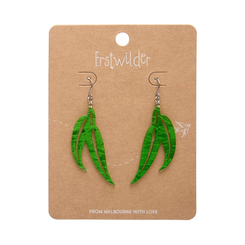 Gum Leaf Drop Earrings - Green  -  Erstwilder Essentials  -  Quirky Resin and Enamel Accessories