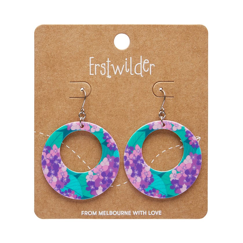 Hydrangea Circle Drop Earrings - Purple  -  Erstwilder Essentials  -  Quirky Resin and Enamel Accessories