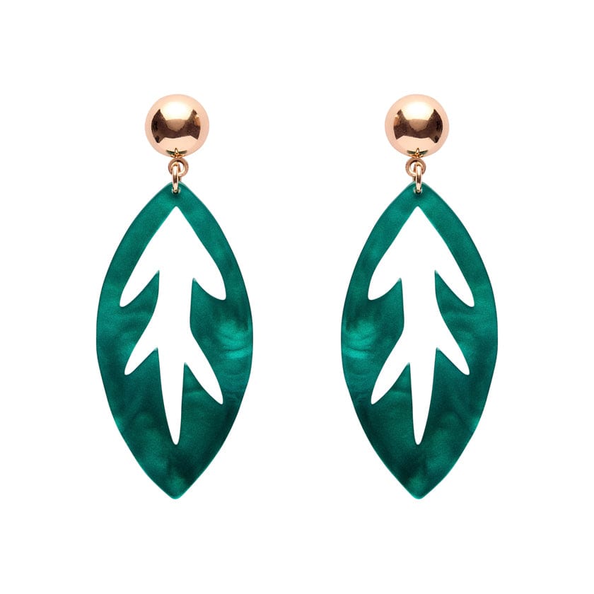 Leaf Drop Earrings – Teal  -  Erstwilder Essentials  -  Quirky Resin and Enamel Accessories