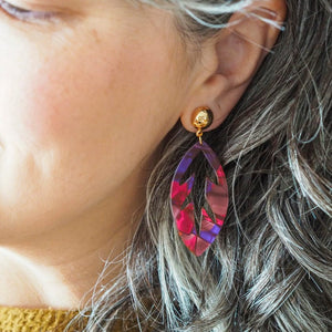 Leaf Drop Earrings – Maroon  -  Erstwilder Essentials  -  Quirky Resin and Enamel Accessories