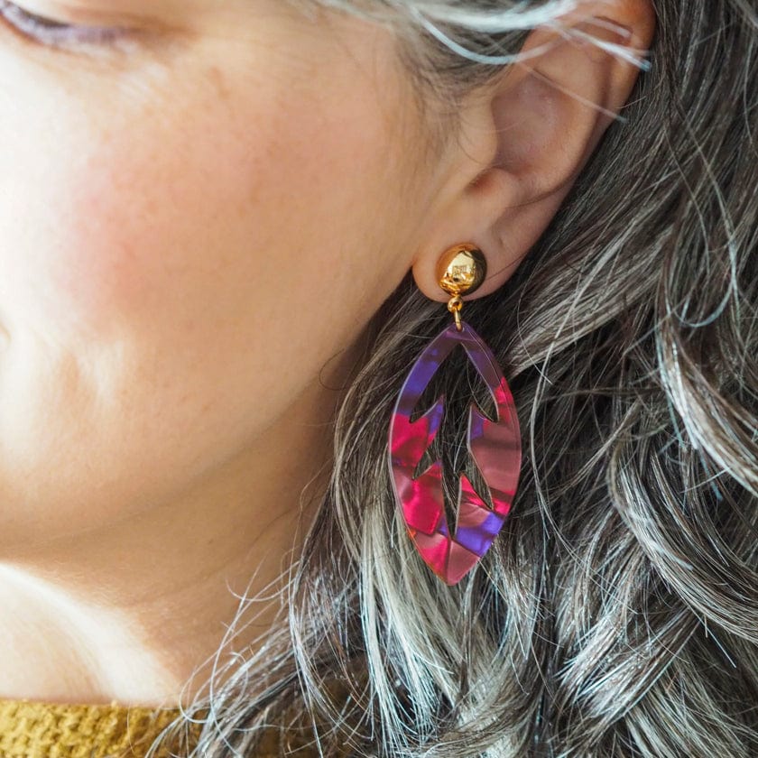 Leaf Drop Earrings – Maroon  -  Erstwilder Essentials  -  Quirky Resin and Enamel Accessories