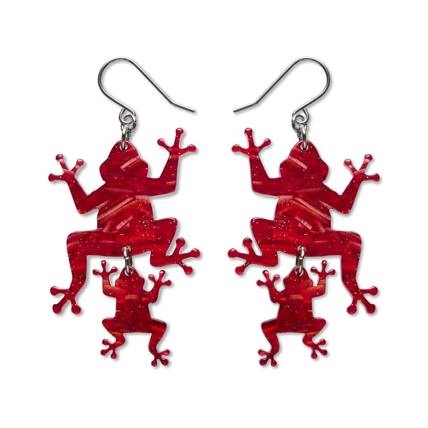 Double Frog Drop Earrings - Red  -  Erstwilder Essentials  -  Quirky Resin and Enamel Accessories