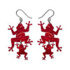 Double Frog Drop Earrings - Red