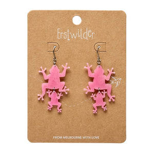 Double Frog Drop Earrings - Pink  -  Erstwilder Essentials  -  Quirky Resin and Enamel Accessories