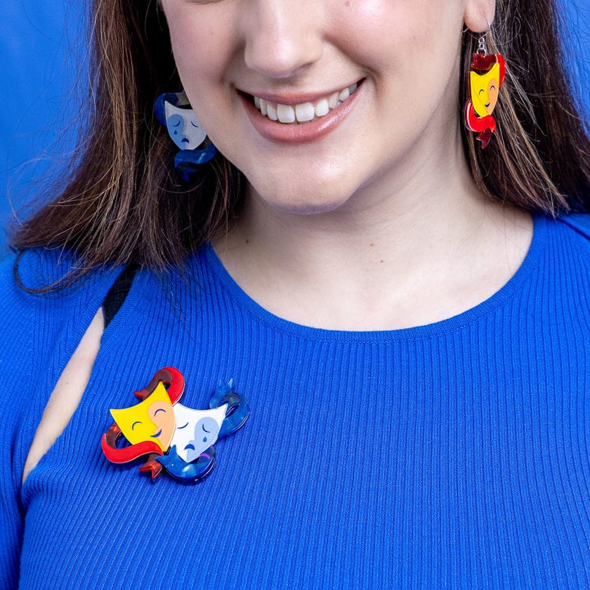 Comedy & Tragedy Brooch  -  Erstwilder  -  Quirky Resin and Enamel Accessories