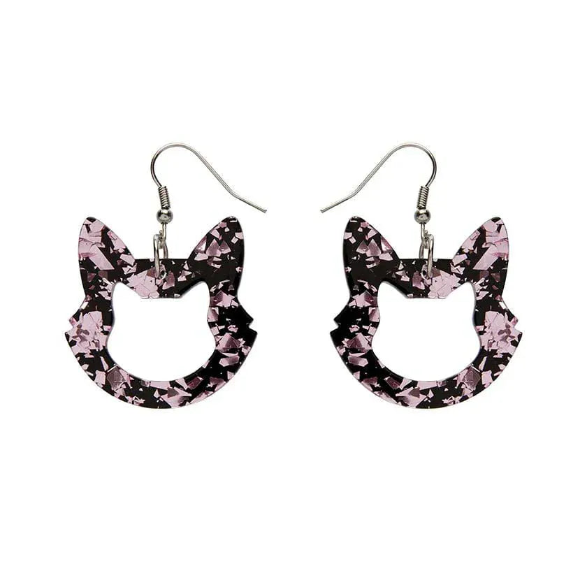 Cat Head Chunky Glitter Resin Drop Earrings - Pink  -  Erstwilder Essentials  -  Quirky Resin and Enamel Accessories