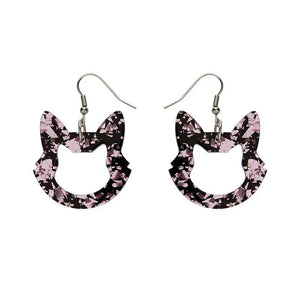 Cat Head Chunky Glitter Resin Drop Earrings - Pink  -  Erstwilder Essentials  -  Quirky Resin and Enamel Accessories