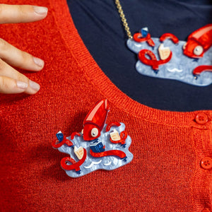 Cal the Giant Squid Brooch  -  Erstwilder  -  Quirky Resin and Enamel Accessories