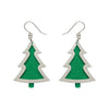 Green Christmas Tree Drop Earrings - Silver  -  Erstwilder Essentials  -  Quirky Resin and Enamel Accessories